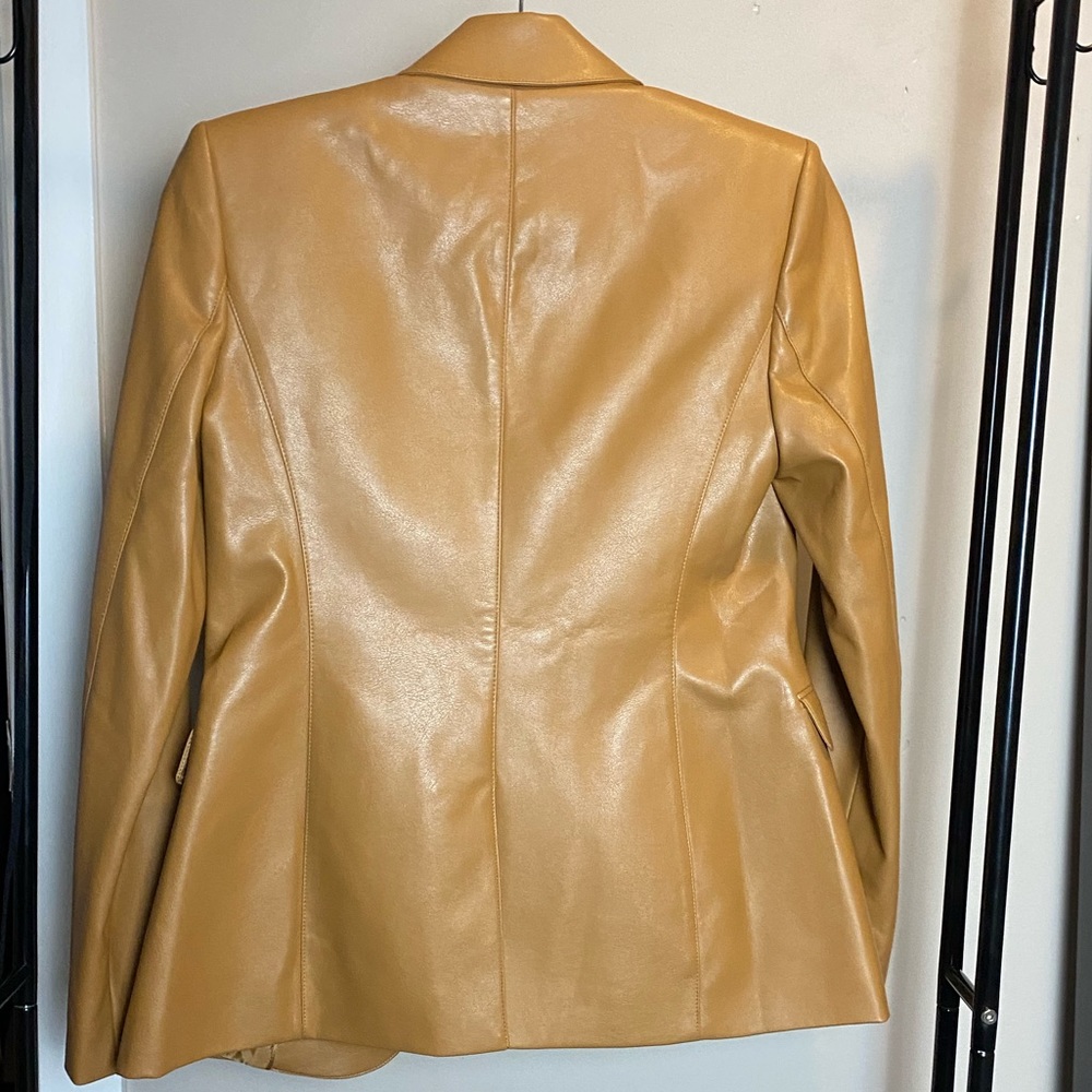Calvin Klein Faux-Leather Blazer Brown 2 NWT! - Picture 2 of 5